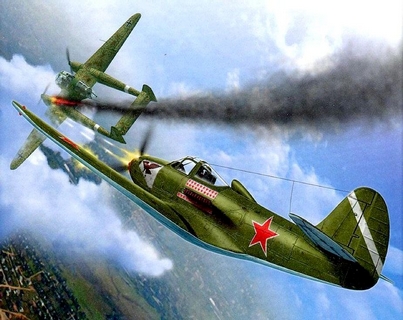 Yak soviético derriba un bombardero alemán